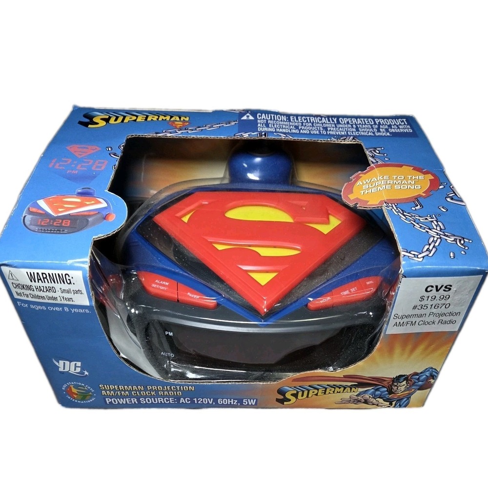 Vtg Superman Projection AM/FM Clock Radio Alarm Clock DC Comics Kids Station NIB